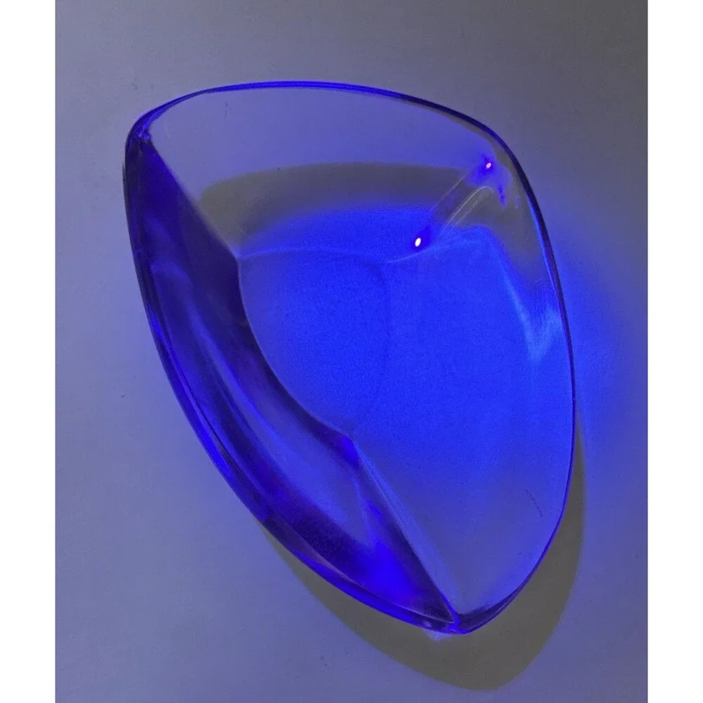 MCM BLENKO Tri-Corner Glass Salt Cellars Amber & Amethyst Lead Crystal UV Glow